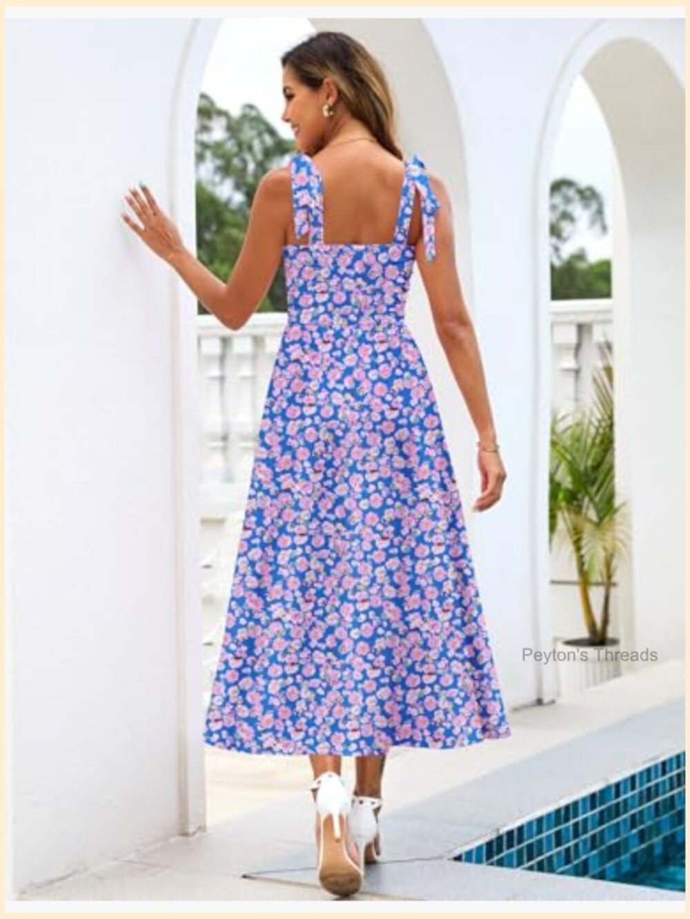 Spaghetti Strap Floral Maxi Dress with Pockets Smocked Back Adjustable Straps - Picture 4 of 7